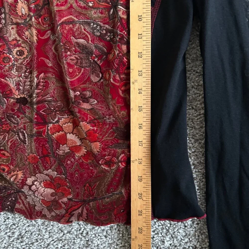 Worthington Womens Y2K Medium Floral Velvet & Black Long Sleeve V-Neck Top - Picture 6 of 11